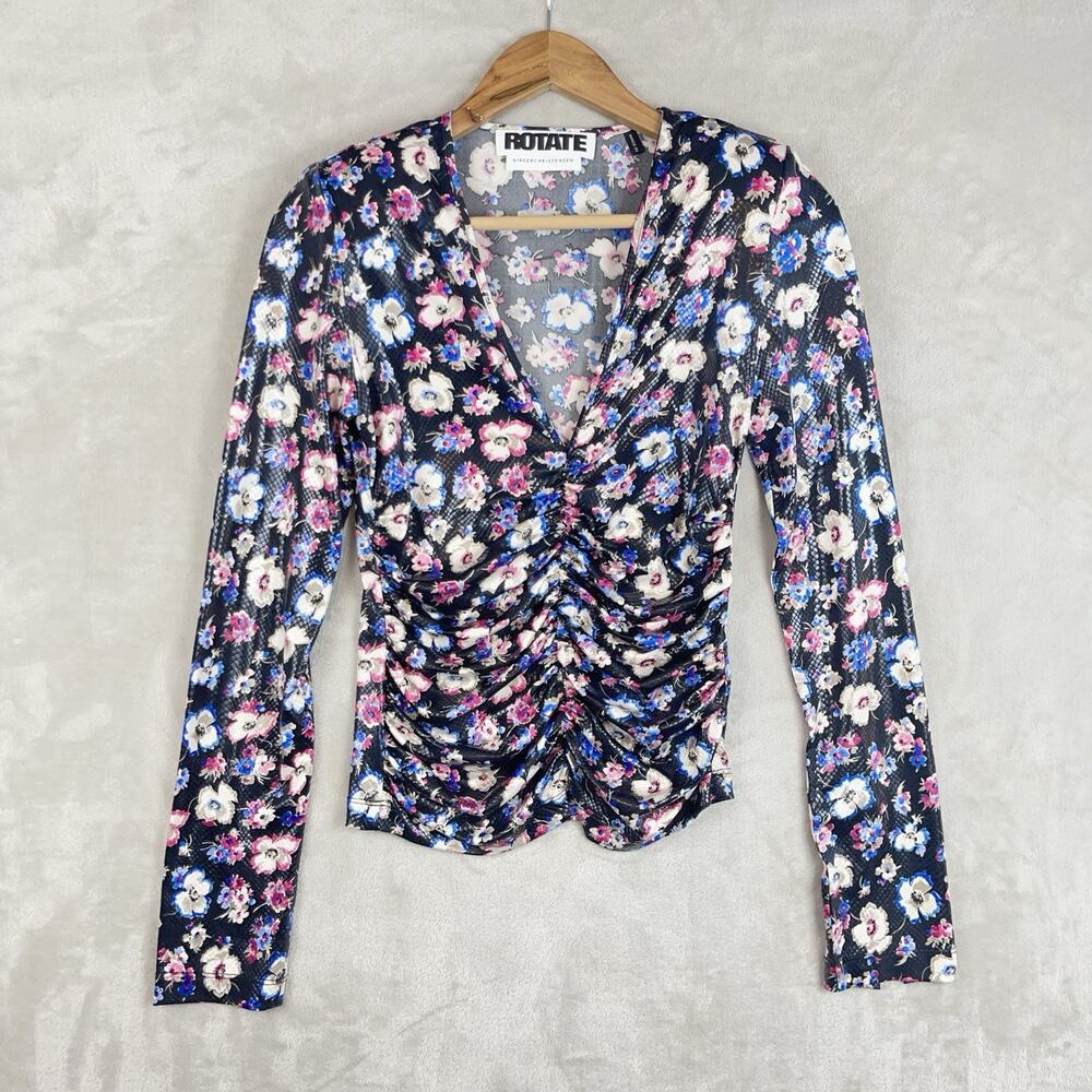 Rotate Birger Christensen Sierra Top Size 6 Liquid Jersey Dark Floral Maximalism